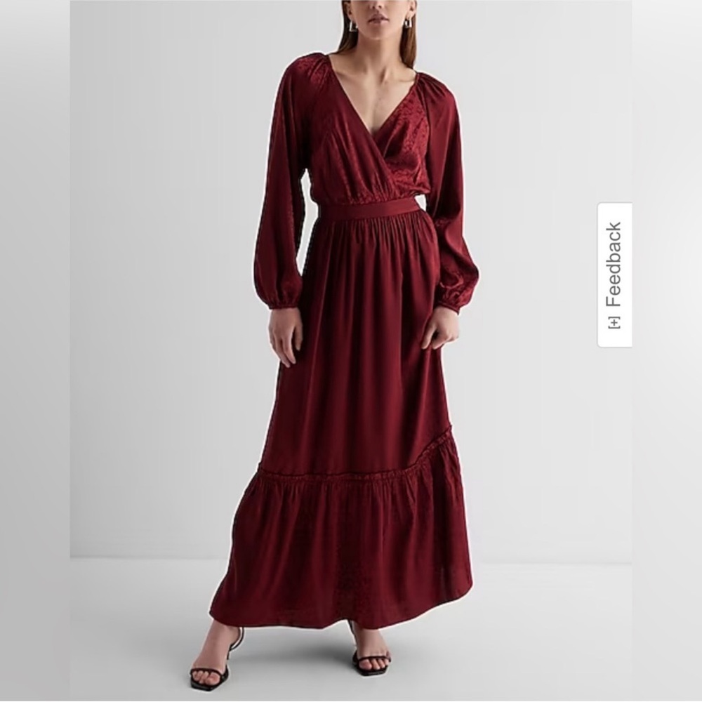 NET Express Satin Floral Jacquard V-Neck Tiered Maxi Dress